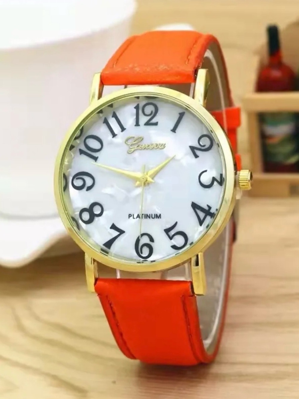2394-173 Geneva Gold Case Women's Watch with Orange Strap